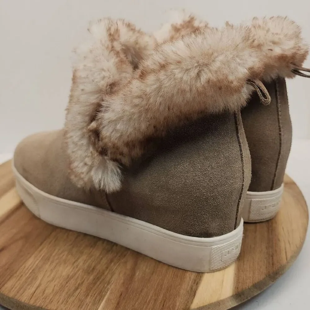 J/Slides Sean Faux Fur Trim Waterproof Sneaker Booties Women's Size 8.5